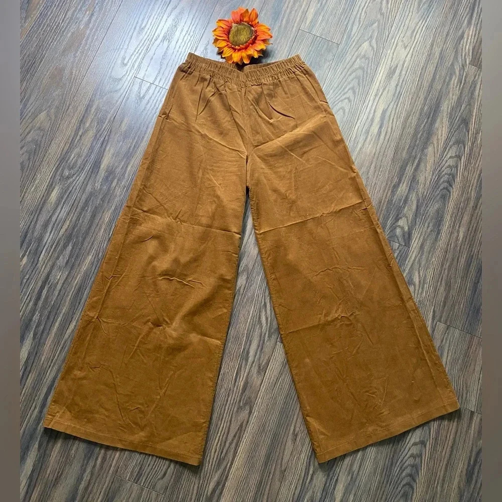 🦋B2G1🦋COCO BIANCO Brown Wide Leg Corduroy Elastic Banded Pants | SMALL |